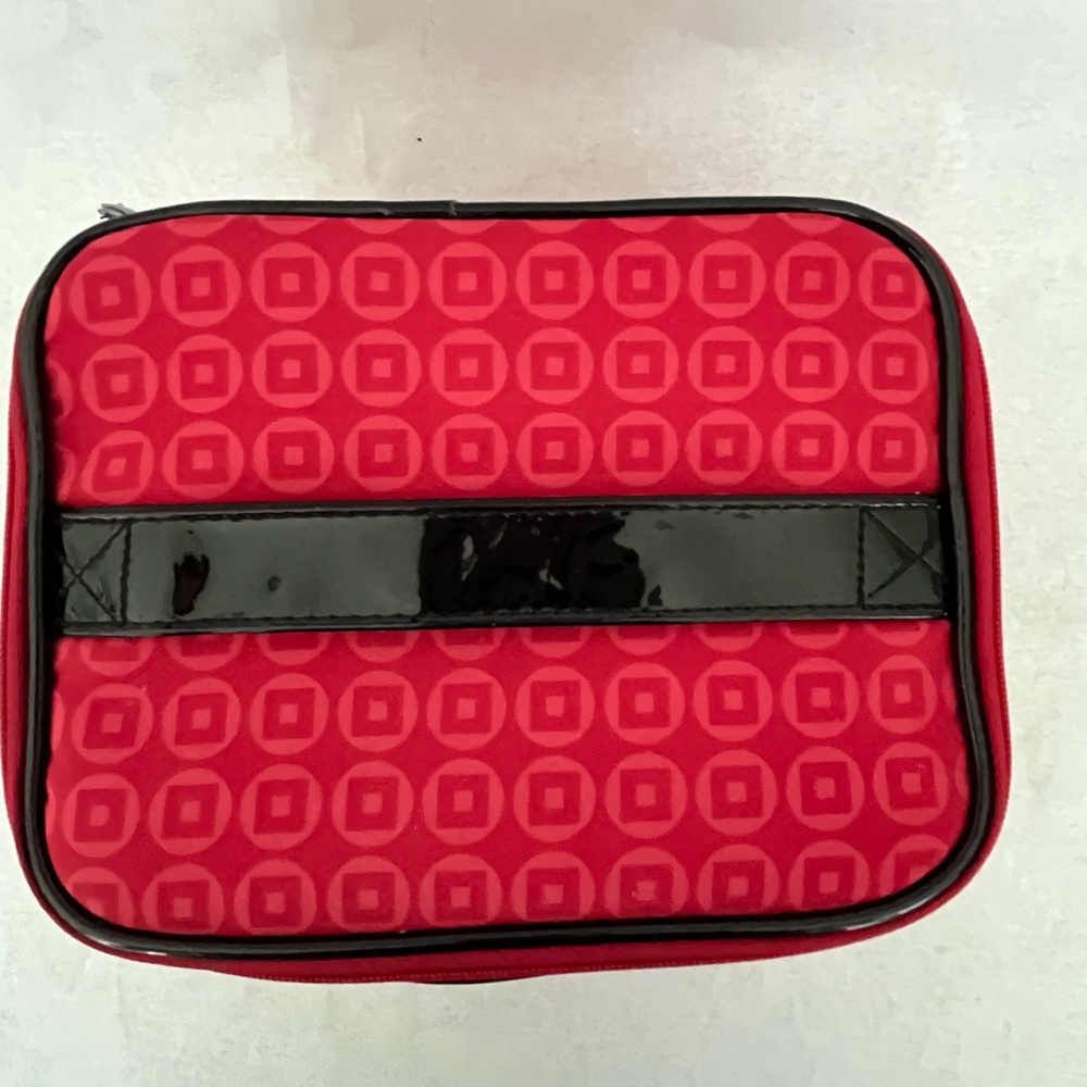 Lancome Red and Black Cosmetic Bag Set with Geometric Design - Picture 4 of 9